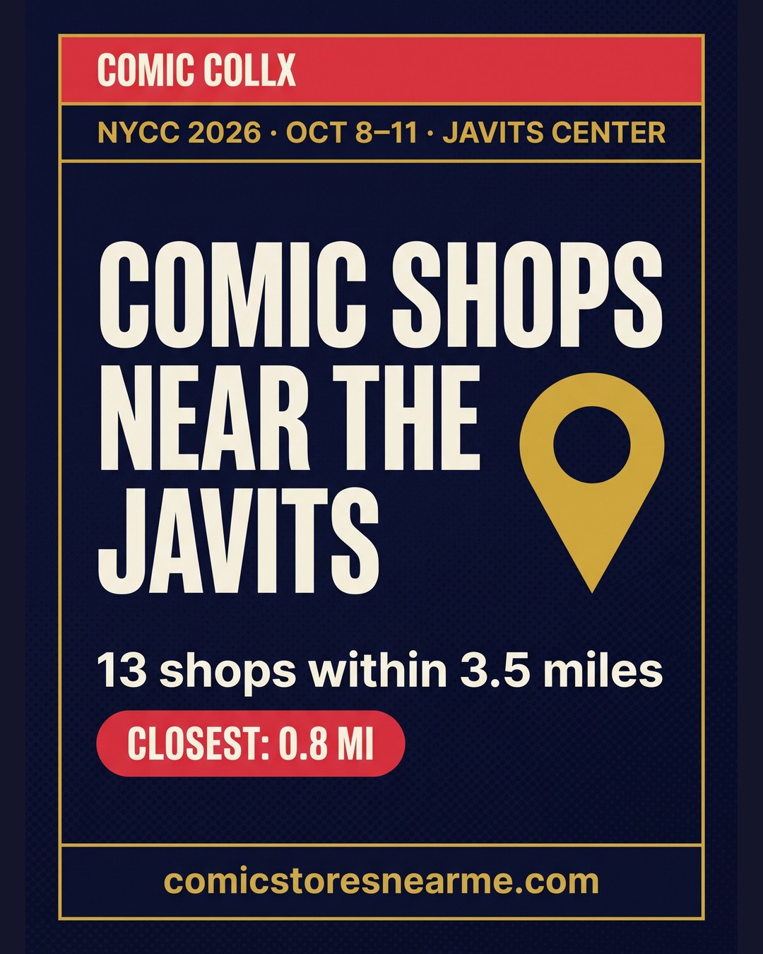 NYCC 2026 comic shops near the Javits Center: 13 shops within 3.5 miles, closest 0.8 miles
